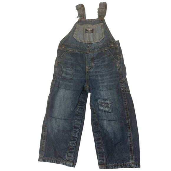 OshKosh B’gosh 24M Denim Overalls Flannel Lined Toddler Carpenter Jeans - Picture 1 of 13